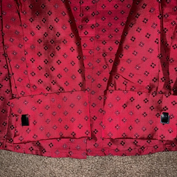 Handmade Red Button Up 100% Silk - Picture 3 of 4